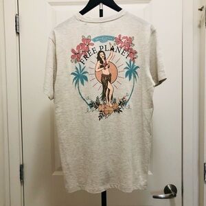 Free Planet Hula Girl Organic Cotton Graphic T-Shirt Mens Size S Oatmeal Heather